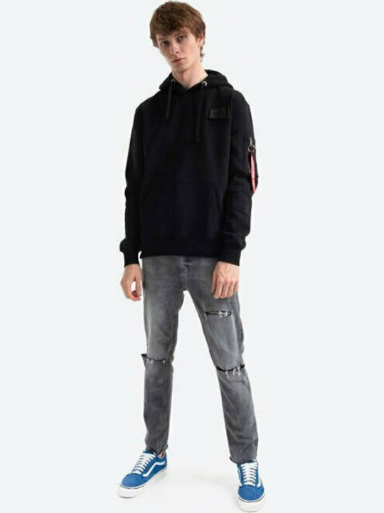 Red Stripe Sweatshirt with Hood Black