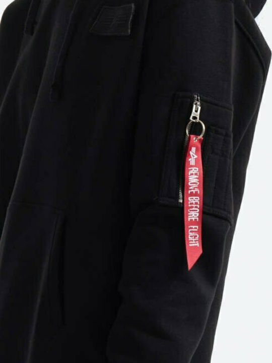 Red Stripe Sweatshirt with Hood Black