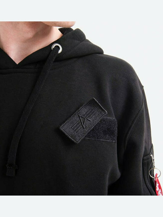 Red Stripe Sweatshirt with Hood Black