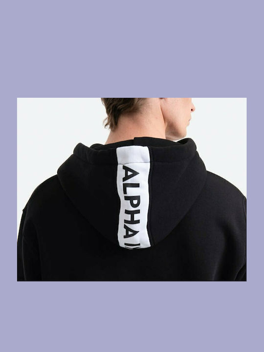 Red Stripe Sweatshirt with Hood Black