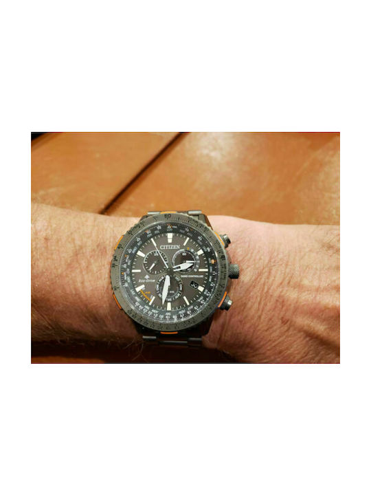 Citizen Radiocontrollato Uhr Chronograph Batterie mit Gray Metallarmband