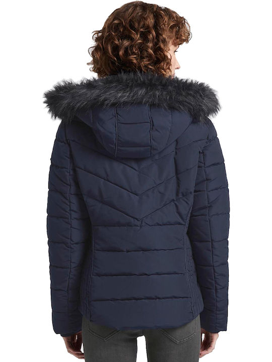 Tom Tailor Women's Short Puffer Jacket for Winter with Detachable Hood Sky Captain Blue