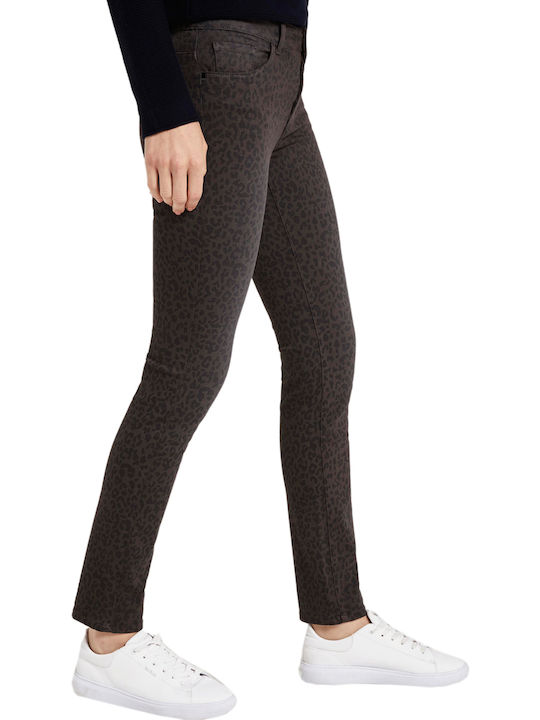 Alexa Women's Jean Trousers in Slim Fit Dark Grey Leopard Design