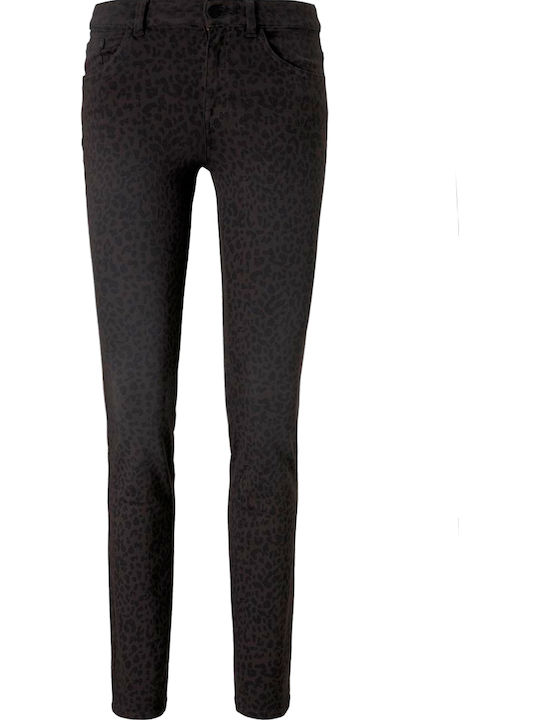 Alexa Women's Jean Trousers in Slim Fit Dark Grey Leopard Design