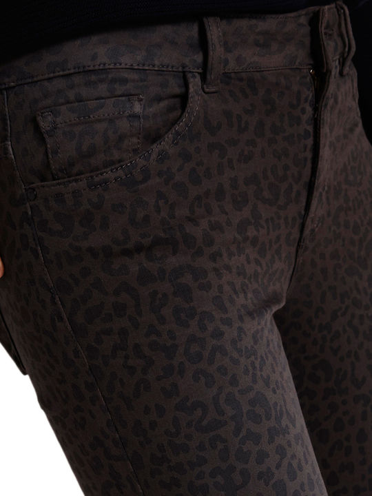 Alexa Women's Jean Trousers in Slim Fit Dark Grey Leopard Design