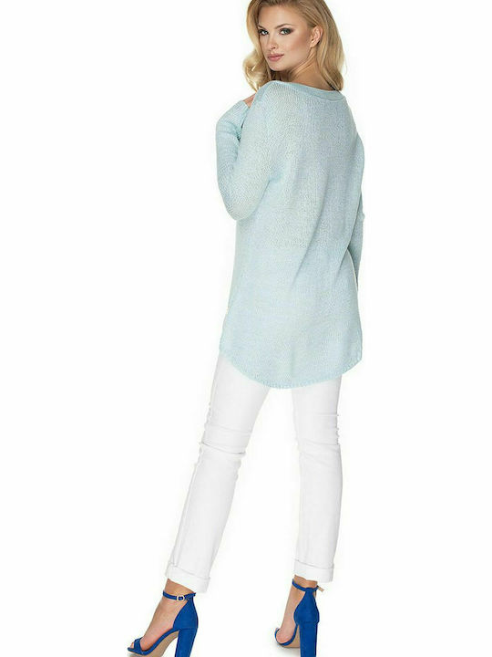 PeeKaBoo 30067 Women's Long Sleeve Sweater Woolen with V Neckline Light Blue 135309