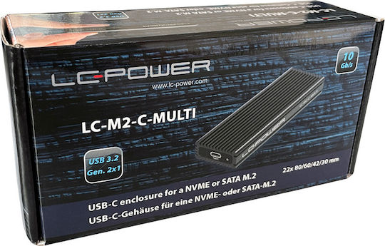 LC-Power Hard Drive Case M.2 PCI-Express / SATA III NVME with connection USB 3.1 Type-C in Schwarz color