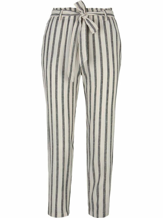 Women's Fabric Capri Trousers Striped Beige