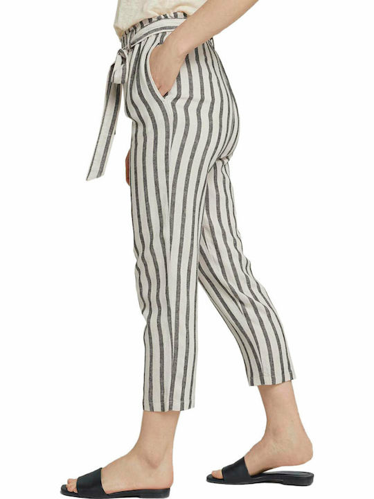 Women's Fabric Capri Trousers Striped Beige
