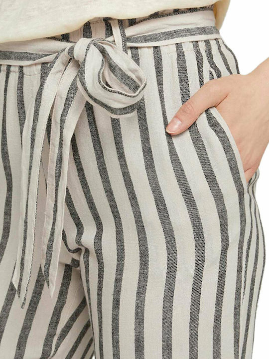 Women's Fabric Capri Trousers Striped Beige