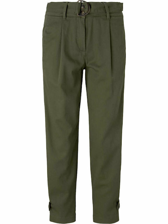 Damen Stoff Capri Hose in Lockere Passform Grape Leaf Green