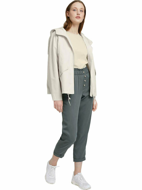 Women's Fabric Capri Trousers with Elastic Relaxed Fit Dusty Pine Green