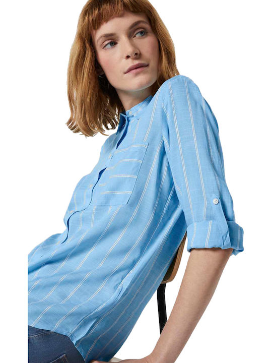 Women's Striped Long Sleeve Shirt Blue