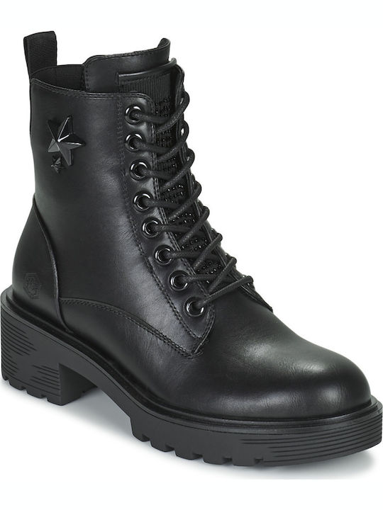 Ramone Leather Women's Ankle Boots with Medium Heel Black