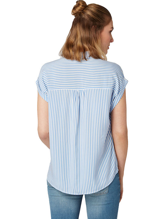 Tom Tailor Women's Striped Short Sleeve Shirt Light Blue