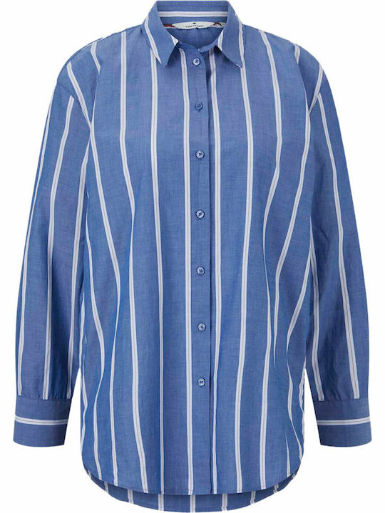 Poplin Women's Striped Long Sleeve Shirt Blue