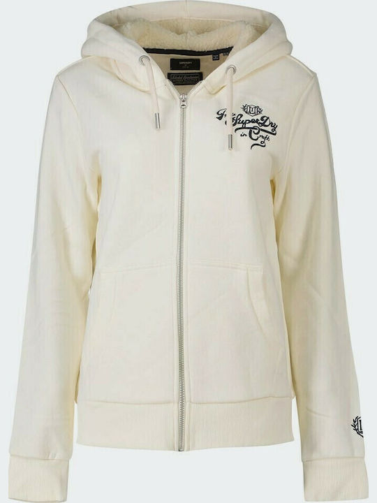 Pride In Craft Long Women's Sweatshirt Jacket Hooded Ecru