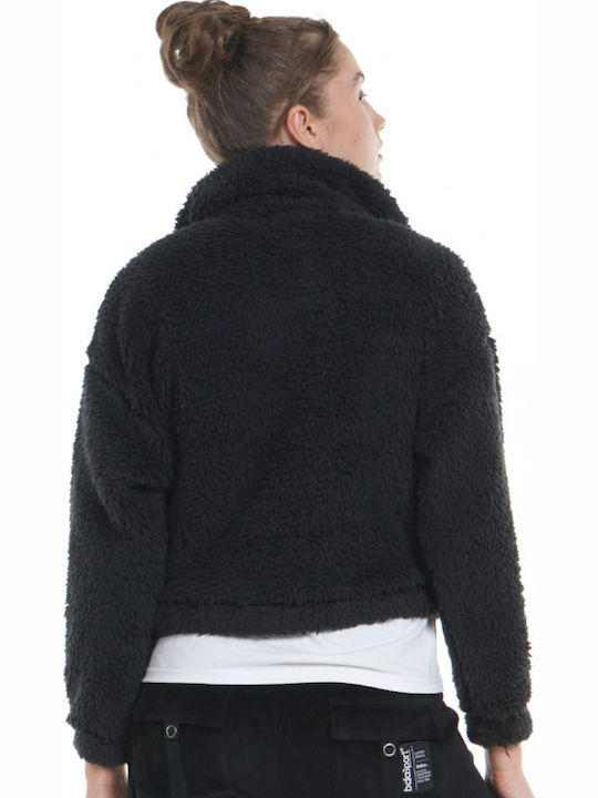 Body Action Women's Cropped Sherpa Sweatshirt Black