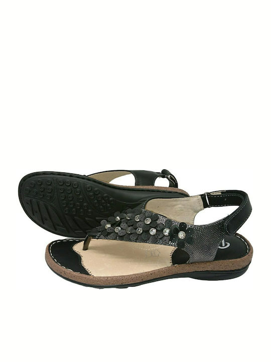 Parex Leather Women's Flat Sandals Anatomic in Black Color