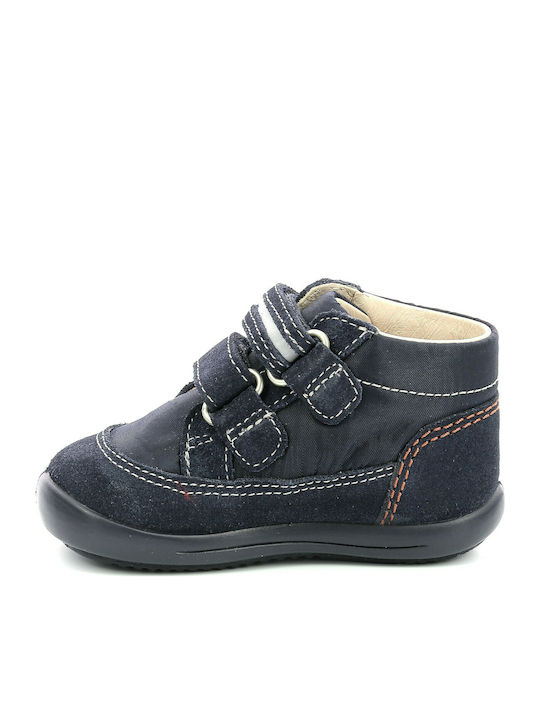 Lederne Kinderstiefeletten mit Klettverschluss Marineblau