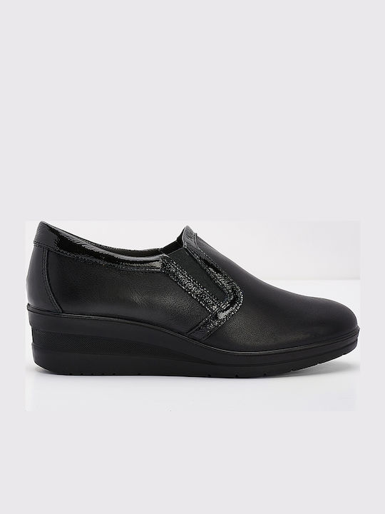 Ανατομικά Γυναικεία Slip-On Δερμάτινα Μαύρα