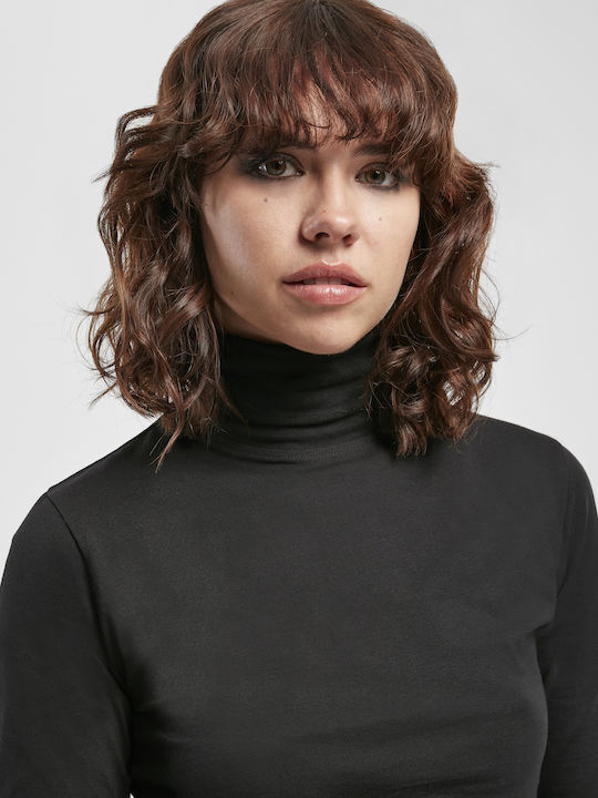 Damen Bluse Baumwolle Langärmelig Rollkragenpullover Schwarz