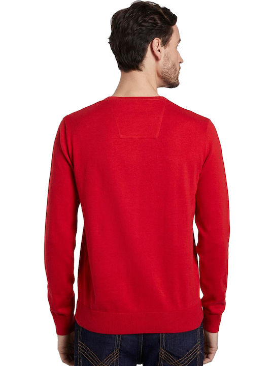 Tom Tailor Herren Langarm-Pullover mit V-Ausschnitt Rot