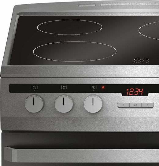 Amica 618CE3.333HTaQ(Xx) Κουζίνα 62lt με Κεραμικές Εστίες Π60εκ. Inox