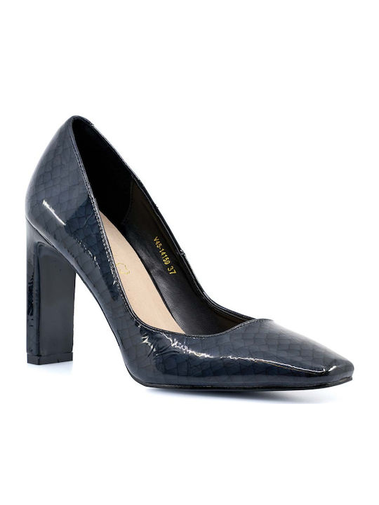 Envie Shoes Γόβες από Λουστρίνι με Χοντρό Ψηλό Τακούνι Μαύρες