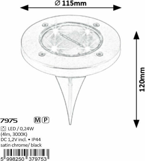 Rabalux Aufgespießt Solarleuchte 0.24W 20lm Warmes Weiß 3000K mit Fotokontakt IP44