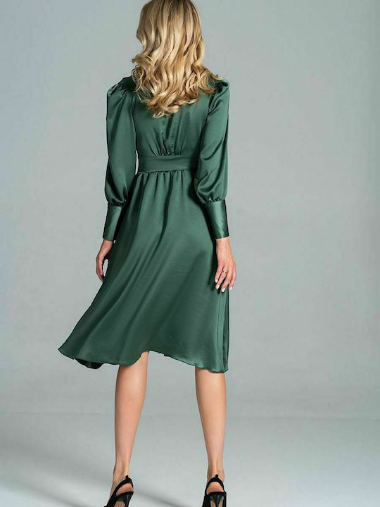 Figl M825 Midi Dress Satin Green 157515