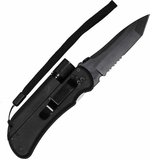 Fox Jack Lamp / Whistle / Fire Starter Pocket Knife Black in Sheath
