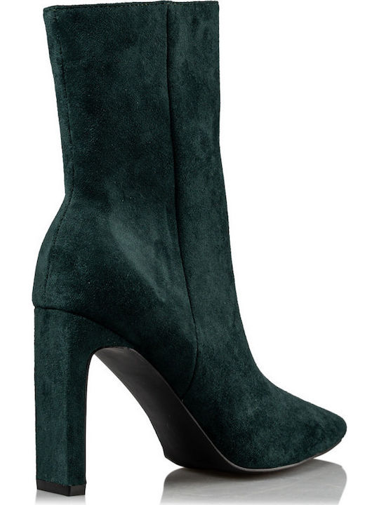 Suede Women's Ankle Boots with High Heel Green