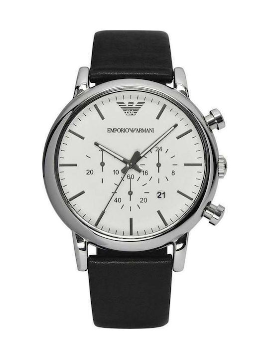 Emporio Armani Classic Uhr Chronograph Batterie mit Schwarz Lederarmband