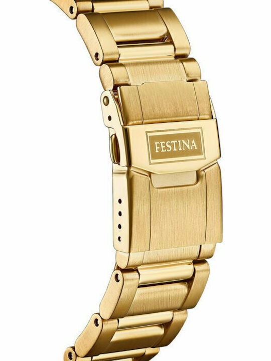 Festina Herrenuhr 45mm Chronograph Batterie mit Gold Rostfreien Stahlarmband