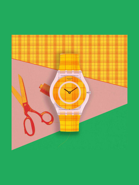 Swatch Fire Madras Ανδρικό Ρολόι 42mm Μπαταρίας με Πορτοκαλί Καουτσούκ Λουράκι
