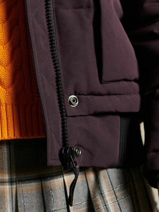 Everest Kurz Damen Puffer Jacke mit pelziger Kapuze für Winter Lila
