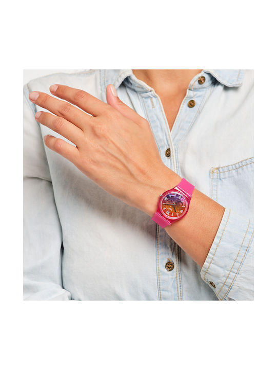 Swatch Pink Disco Fever Watch with Fuchsia Rubber Strap