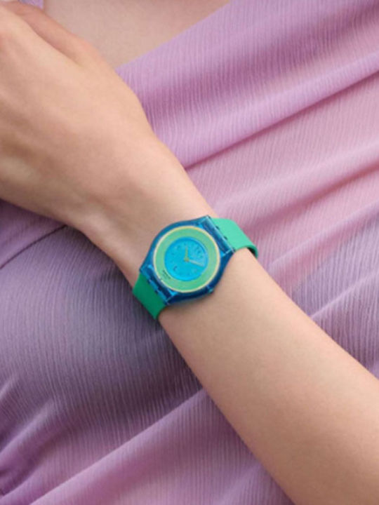Swatch Hara Green Γυναικείο Ρολόι 34mm Μπαταρίας με Πράσινο Καουτσούκ Λουράκι