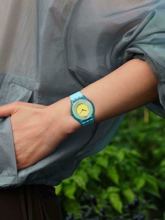 Swatch Aci Madras Women's Watch with Blue Rubber Strap