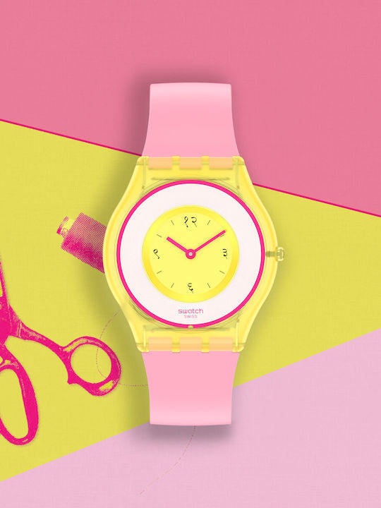 Swatch India Rose Дамски Часовник 34мм Кварцов С Розова Каучукова Каишка