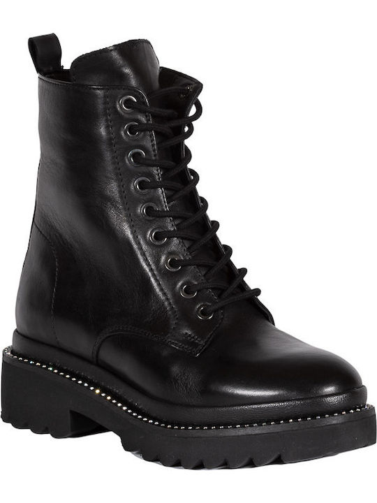 Leder Stiefeletten Damen Schwarz