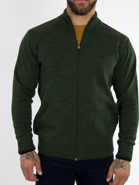 Men's khaki wool cardigan with zipper Darious 1867L