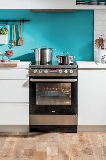 Amica 618CE3.434HTaKDQ(Xx) Κουζίνα 65lt με Κεραμικές Εστίες Π60εκ. Inox