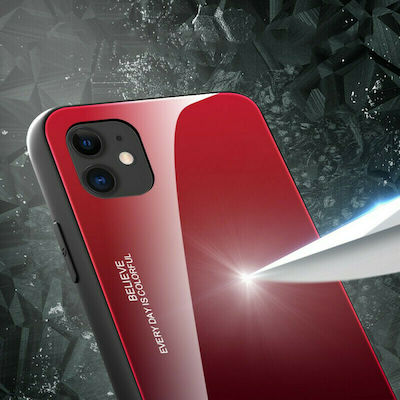 Hurtel Gradient Glass Synthetic Back Cover Red (iPhone 12 mini)