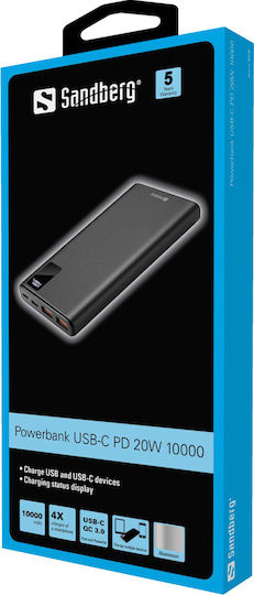 Sandberg 420-58 Power Bank 10000mAh 20W με 2 Θύρες USB-A και Θύρα USB-C Power Delivery / Quick Charge 3.0 Μαύρο