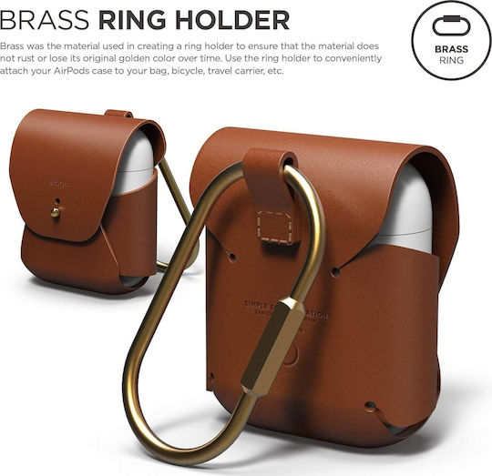 Elago Airpods Pro Leather Case Leather with Hook in Brown color for Apple AirPods Pro