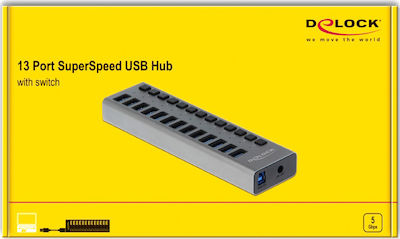 DeLock USB 3.0 Hub 13 Θυρών με σύνδεση USB-A & Θύρα Φόρτισης και Εξωτερική Παροχή Ρεύματος