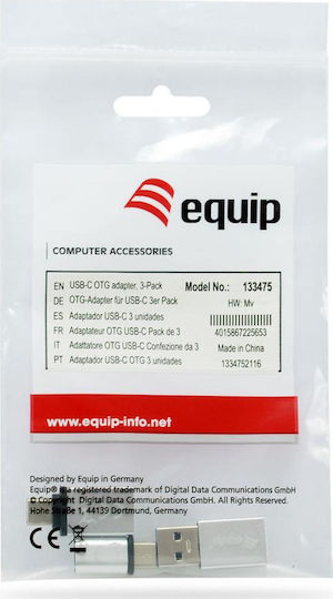 Equip Konverter USB-A / Micro-USB männlich zu USB-A / Micro-USB weiblich Silber 3Stück 133475