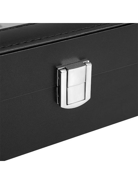 Songmics Wooden Case with transparent lid for 12 watches in Black color JWB12BK